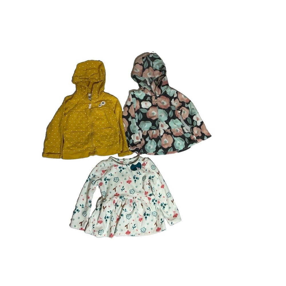 Carters 24M Girls Sweaters Lot Of 3 Zip-Up Pull-Over Long Sleeves Floral Fleece
